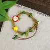 Pulsera de Cuerda Trenzada de Cerámica Fresca Estilo Viajero de Jingdezhen, Pulsera de Trébol de Cuatro Hojas, Joyería Artística Hecha a Mano, Venta al por Mayor para Atracciones Turísticas