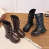 Botas de vaquero occidentales de bloques de color retro, nueva colección 2026, botas de montar con tacón grueso, botas altas de moda con hebilla de cinturón para mujer, populares entre los influencers