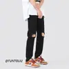 Jeans rasgados de alta calidad para hombre, resistentes a la decoloración, nueva moda de verano, modernos, elásticos, pantalones largos casuales de mezclilla negra