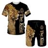 Novo terno de roupas masculinas transfronteiriças europeias e americanas 2021, impressão digital 3D, figura de animal, manga curta, shorts, calças esportivas de praia masculinas
