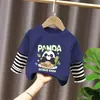 Camiseta de Manga Larga para Niños Ropa de Otoño Capa Base 2026 Nuevo Estilo Top de Retazos Rayado Atractivo Falso Dos Piezas Ropa para Niños
