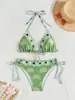 Bikini triangular de tirantes con estampado étnico, superventas transfronterizo europeo y americano, con cordones laterales, un traje de baño de dos piezas estilo resort para mujer