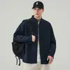 Camisa retro americana de cuello mao de manga larga para hombre, casual de primavera, corte holgado, azul marino, chaqueta camisa para hombre, top al por mayor