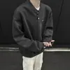 Suéter con cuello tipo Henry bordado para hombre, invierno, forro polar, forro polar, sensación de alta gama, suéter guapo de matón, camiseta de manga larga para otoño e invierno