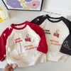 Camiseta de algodón de bambú de manga larga para niños ~ Estilo japonés, primavera y otoño, top lindo de dibujos animados para niños, camiseta de cuello redondo para bebé