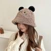 Nuevo Sombrero de Pescador de Peluche de Oso para Mujer Invierno Cálido Gorro Pulóver Lindo Sombrero de Cubeta con Orejas Estilo Japonés Ala Corta Casual Moderno