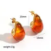 Nuevos pendientes de resina ámbar en forma de C de acero inoxidable, pendientes con hebilla de titanio de diseño de nicho de temperamento de alto sentido