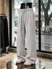 Calça masculina xadrez estilo retrô americano, perna larga, design casual com cordão, calça longa casual reta solta para homens