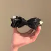 Exquisito Pasador Banana de Satín con Lunares y Moño, Elegante Pin Vertical de Gama Alta para Cola de Caballo Alta, Accesorio Versátil para el Cabello que No Daña el Cabello