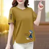 Comercio Exterior Transfronterizo~Camiseta Roja de Manga Corta de Alta Gama para Mujer Nuevo Estilo 2026 Estampado de Letras Asimétrica Adelgazante Casual
