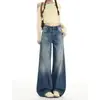 Jeans retro americanos azules de pierna ancha para mujer, nuevo estilo otoño 2026, tiro bajo, holgados, adelgazantes, de pierna recta, pantalones de largo hasta el suelo