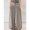 Pantalones casuales de pierna ancha, holgados y relajados, de tiro alto, abotonados, estilo linterna, para principios de otoño, color gris, chic sin esfuerzo, pantalones largos que estilizan