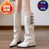 Botas de Pantalón Puntiagudas con Altura Interior Hebilla de Cinturón para Mujer Botas Blancas Hasta la Rodilla Tacón de Cuña Botas de Caballero Invierno 2025