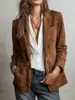 Chaqueta de Otoño Transfronteriza Europea y Americana 2025 para Mujer Elegante Chaqueta de Gamuza Marrón con Bolsillo de Solapa Pantalones y Botones