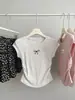 Camiseta Ruched de Estilo Coreano Ins Dulce y Picante que Ceñe la Cintura para Mujer, Verano 2026, Top de Manga Corta Ajustado con Estampado de Lazo