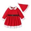 Vestido de Manga Larga Liso para Niñas Estilo Europeo y Americano Primavera Otoño Invierno Navidad Sombrero Dos Piezas Ropa Infantil