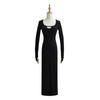 SY8809-23 Outono Novo Estilo Americano Desejo Puro Gola Quadrada Vazado Decorativo de Strass Vestido de Alta Elasticidade Saia Bodycon