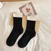 Meias femininas de algodão absorvente de suor de algodão primavera e outono Meias de comprimento médio de boca dupla de ondulação estilo japonês Meias de pilha desossada Morandi