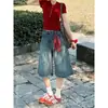 Jeans cropped largo estilo retrô para mulheres, novo estilo de verão, adequado para corpo tipo pera, plus size, shorts retos soltos e que afinam