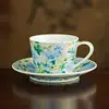 Fabricante Cor Esmalte Ramo de Jade Reunindo Fragrância Cerâmica Caneca de Café Exquisita Xícara de Espresso Latte Conjunto de Xícara de Chá para Chá da Tarde com Pires