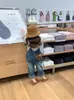 Colección Nueva Primavera 2025 Estilo Coreano Ropa Infantil Sudadera con Capucha Rayada para Niñas Camiseta Básica Overol de Mezclilla Vintage