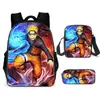 Conjunto de Mochila Escolar Naruto Três Peças Transfronteiriço para Estudantes do Ensino Fundamental e Médio, Mochila Infantil, Bolsa de Ombro