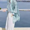 Camisa Blanca de Verano Fina con Protección Solar, Grulla de Almohada, Tie-dye, Estampado Nuevo, Diseño de Solapa, Holgada, Manga Larga, Top Casual