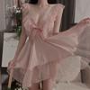 Pijama Confortável Guiruo Primavera e Verão, Camisola Doce de Renda com Bolinhas e Alças Finas, Tentação Costas Nuas, Conjunto para Casa Tamanho Grande 730