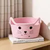 Cesta de Armazenamento de Corda de Algodão com Orelha de Gato Desenho Animado Cesta Tecida de Múltiplas Cordas de Algodão Armazenamento de Entrada Armazenamento de Mesa de Escritório Cesta de Armazenamento para Miudezas