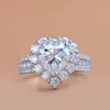 Anel de moissanita em prata de lei 925 para mulheres, moderno e luxuoso, totalmente cravejado com diamantes, moissanita em formato de coração de 2 quilates, banhado a ouro branco 18K