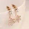 Brincos de Joias Coreanas Pequenos Estilo Fragrância Dama Pérola Diamante Flor de Cinco Folhas Brincos Brincos Estilo Coreano Mulheres