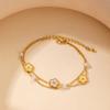 Pulsera de Acero Inoxidable Elegante Europea y Americana Amor Piedra Natural Delfín Acero de Titanio Pulsera de Doble Capa Flor de Perla Pulsera