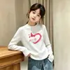 Camada Base Térmica Casual para Meninas Outono/Inverno Novo Estilo Infantil Top Felpudo Manga Longa Gola Redonda Camiseta Roupa Íntima