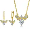 Set de Plata S925 Moissanita Abeja Corazón Cruz Popular Transfronterizo Pendientes y Collares Joyería de Animales Europea y Americana Fuente de Suministro para Transmisión en Vivo
