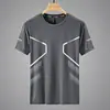 Camiseta de Seda Gelada de Verão para Homens, Gola Redonda, Secagem Rápida, Manga Curta, Fina, Respirável, Manga Meia-Manga, Tamanho Grande, Top Esportivo Masculino Solto Moderno