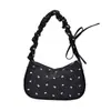 Bolsa de mão de bolinhas, bolsa feminina, novo estilo 2026, bolsa de ombro fresca e chique, bolsa tote doce e plissada, bolsa de ombro única e estilosa para mulheres