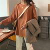 Camiseta de Color Sólido con Cuello Redondo y Mangas Largas Estilo Coreano Suelta Nueva Versátil para Estudiante Camisa Base para Mujer
