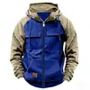 Sudadera con capucha de bloque de color para hombre, nueva, de primavera y otoño, transfronteriza, para jóvenes europeos y americanos, deportiva, con múltiples bolsillos, patchwork, ropa de trabajo