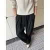 Pantalones casuales fluidos, pantalones deportivos de punto de marca moderna, pantalones de chándal holgados plisados estilo americano para hombre, color gris oscuro de pierna ancha, peso pesado para otoño.