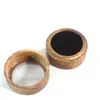 Caja Redonda Doble Anillo con Tapa y Base, Anillo de Diamante de Compromiso, Par de Anillos, Caja de Exhibición de Joyería, Caja de Almacenamiento, Caja de Madera de Nogal Negro para Mujer