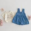 Camiseta con lazo para niña, novedad de verano 2025, top con cordón de dibujos animados para bebé, moda infantil, tirantes vaqueros
