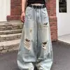 Calças compridas jeans rasgadas de corte reto para homens e mulheres, para todas as estações, marca trendy europeia e americana, rebeldes e descoladas, estilo de rua, levemente boca de sino, casual high street americano