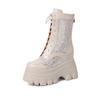 Sandálias de Cano Médio de Verão com Malha Respirável e Salto de 12cm, Couro Brilhante Feminino Casual, Botas Matsu Martin de Sola Grossa Pequena