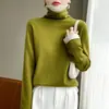 Camisa básica de tricô feminina de manga comprida, novo suéter pulôver, blusa de tricô solta com gola dupla empilhada e cores contrastantes para outono e inverno