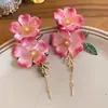 Pendientes Románticos Retro Estilo Francés con Borlas de Rosa, Aretes Exagerados con Perlas Estilo Festivo, Accesorios para Sesión de Fotos de Viaje