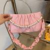 Corrente de pérolas Suave Elegante Simples Plissado Bolsa de Ombro Feminina 2023 Verão Nova Bolsa de Axilas Bolsa Casual