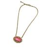 Colar de pingente de pedra natural rosa oval incrustado de cobre antigo médio ocidental banhado a 18 Atmosfera simples de ouro retrô antigo