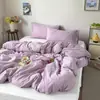 Estilo INS color sólido algodón puro algodón lavado artículo individual funda de edredón funda de edredón 100% algodón juego de tres piezas estudiante doble juego de tres piezas ropa de cama