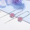 Pendientes largos elegantes de Corea del Sur con pequeñas flores artísticas y sencillas de circonita rosa y flor de cerezo.