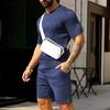 2024 Amazon Transfronterizo Europeo y Americano para Hombre Camiseta Manga Corta Shorts Conjunto de Dos Piezas Jacquard Moderno Casual Traje Deportivo
